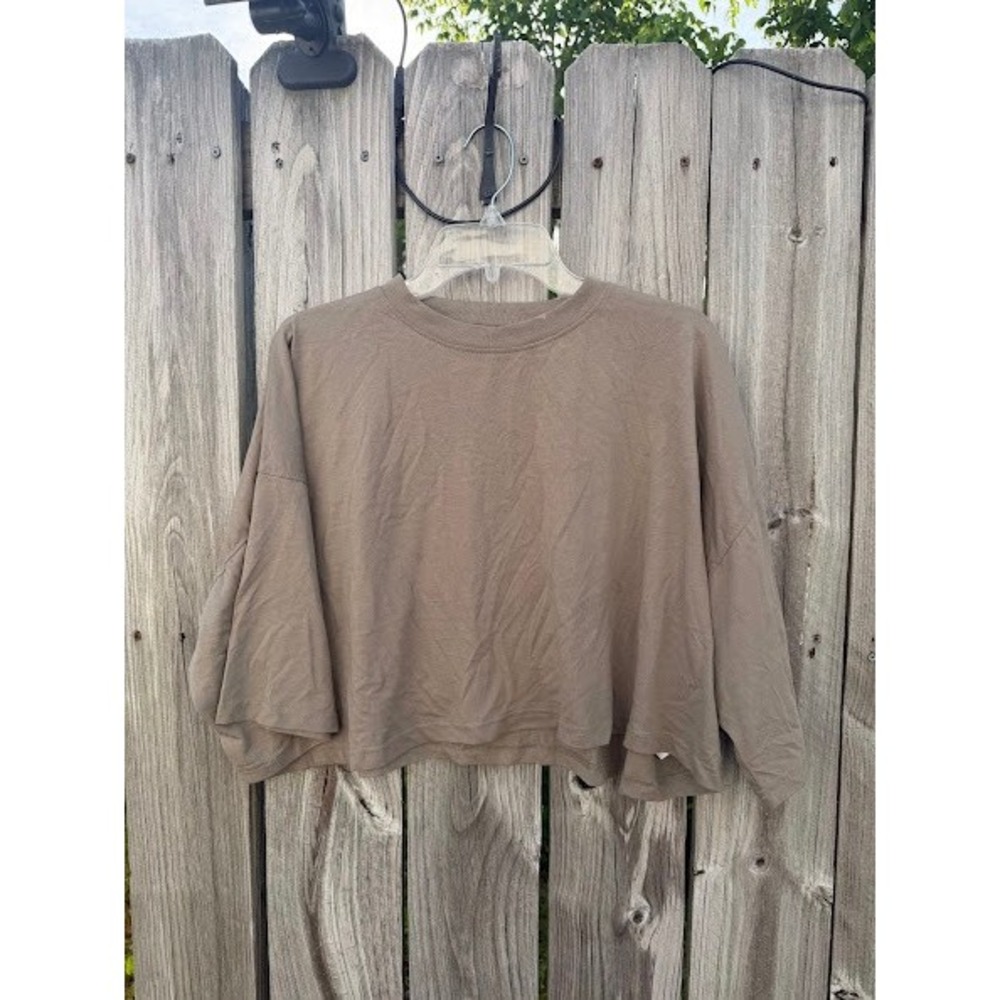 Boxy‎ Cropped Streetwear Boohoo T-Shirt Womens Large Taupe Brown
